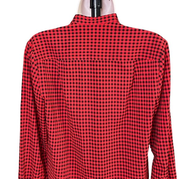 J Crew Plaid Pleated Button Front Blouse Top Size S Lightweight Red Black u - Picture 8 of 12